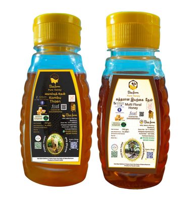 Beefarm 100% Pure and Natural Golden Kombu Thaen and Multi Floral Honey, No Sugar Adulteration, Natural Immunity Booster, Long Lasting Energy, Enhance Workout & Exercise, 250g (Combo of 2)