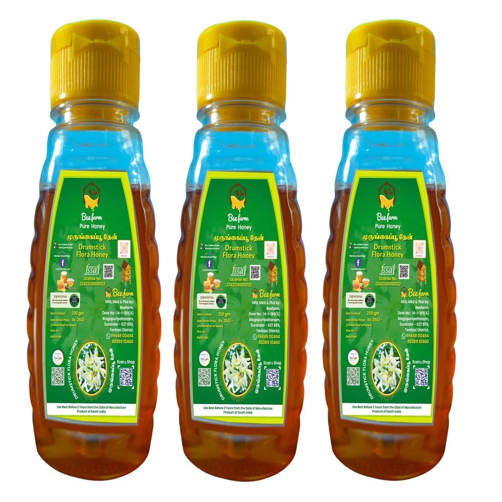Beefarm 100% Pure and Natural Raw Golden Clear Drumstick Flora Honey, No Sugar Adulteration, Natural Immunity Booster, Long Lasting Energy, Enhance Workout and Exercise, 250g (Pack of 3)