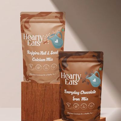 Hearty Eats Everyday Chocolate Iron Mix 225 Grams With 225 Grams Rajgira Nut And Seed Calcium Mix- Combo Pack of 2