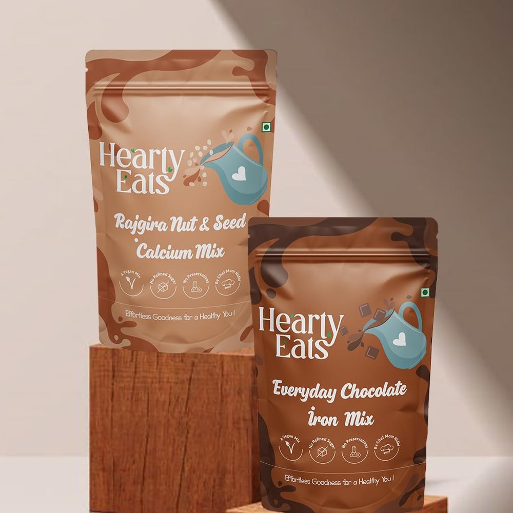 Hearty Eats Everyday Chocolate Iron Mix 225 Grams With 225 Grams Rajgira Nut And Seed Calcium Mix- Combo Pack of 2