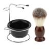 LICHTS Men Shaving Brush + Stainless Steel Holder Stand + Soap Cream Mug Bowl Set view 1