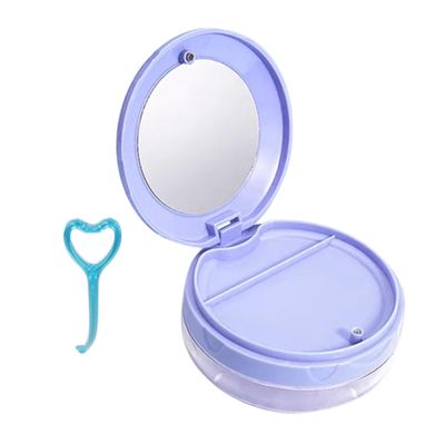 LICHTS Braces Storage Box with Mirror Portable for Retainer Cleaning Women Teenager Blue
