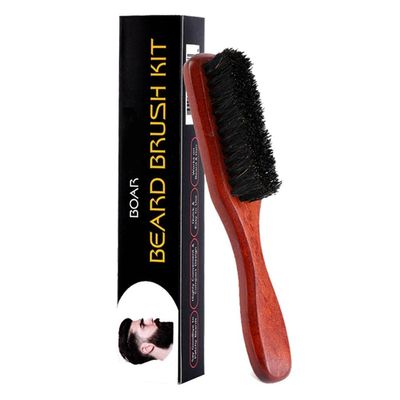 LICHTS Long Handle Beard Brush Comb Soft Bristles Beard Grooming Brush Travel Brown