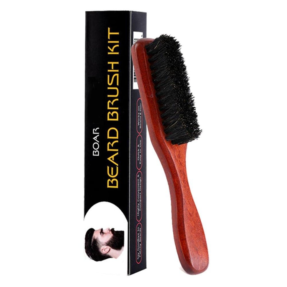 LICHTS Long Handle Beard Brush Comb Soft Bristles Beard Grooming Brush Travel Brown
