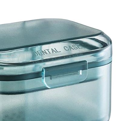 LICHTS Tportable Denture Case Container Waterproof Drain Organizer Holder Soaking Blue