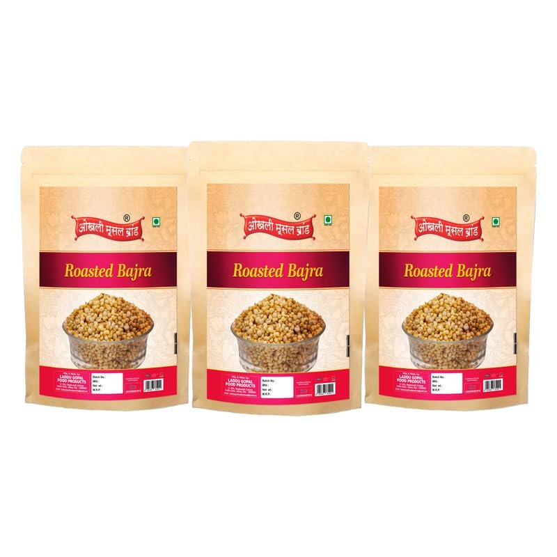 OKHLI MUSAL BRAND Low Calorie, High Fibre, Gluten-Free, Healthy Namkeen Snack Fresh Roasted Bajra Millet Puffs | Diabetic Friendly Roasted Bajra Pearls Travel Friendly No Preservatives-1Kg*3Pack