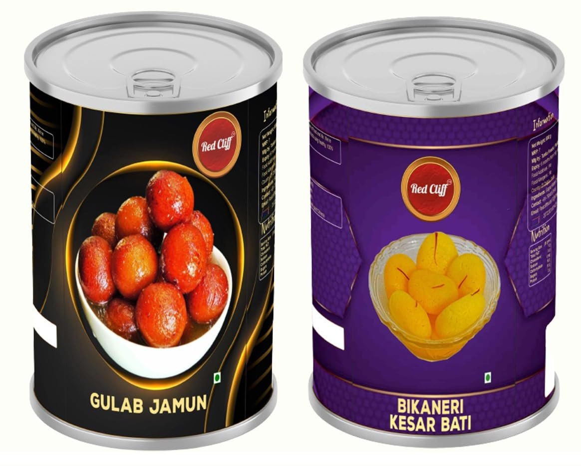 RED CLIFF Bikaneri Kesar Batti & Gulab Jamun 16*2 Pcs | Combo Pack of 2 | Saffron Spongy Balls | Traditional Sweet | Tin Pack | (Gulab Jamun & Kesar bati | 800gx2 |)