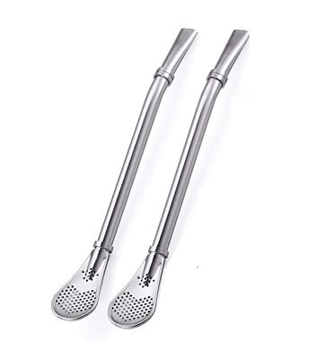 Nidy 2 Pieces Stainless Steel Yerba Mate Tea Straws 6Inch Bombillas for Mate Gourd Drinking Reusable Drink Straws with Filter Spoon