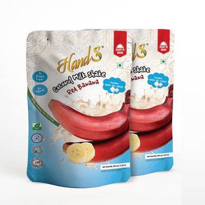 HandS Flavoured Coconut Milk Drink Red Banana (Sevalai) with Real Fruit Pulp, Vegan & Dairy-Free, 200 ml - Pack of 2