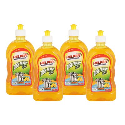 HELPER Dish Wash Gel Non Toxic | Eco-Friendly | Removes Tough Grease | No Residue | Lemon (Green) | Lemon (Yellow) | Pack of 4 | 500ml Each