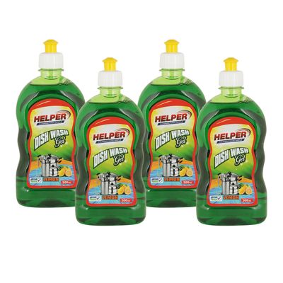 HELPER Dish Wash Gel Non Toxic | Eco-Friendly | Removes Tough Grease | No Residue | Lemon (Green) | Pack of 4 | 500ml Each