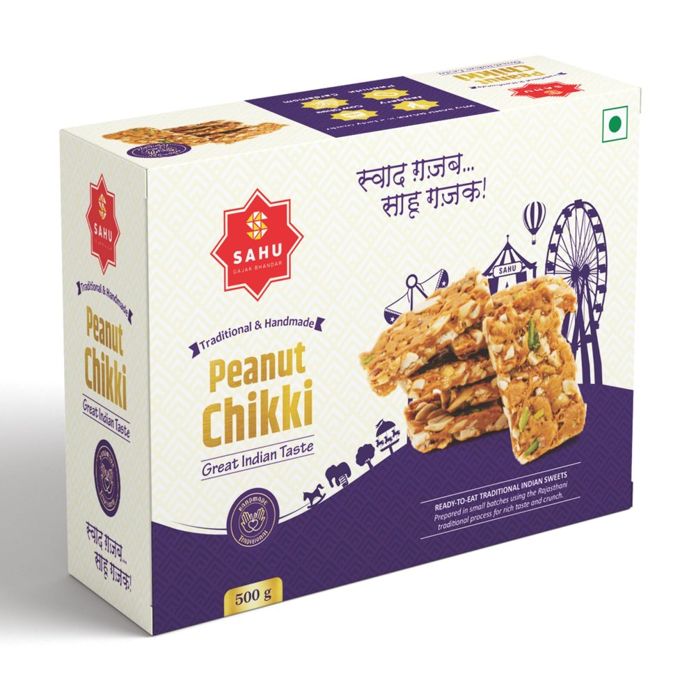 SAHU GAJAK BHANDAR Peanut Chikki 500g | Groundnut Gud Patti | Moongfali Jaggery Sweet | Chikki Bar | Made with Cow Ghee | Rajasthani Snack