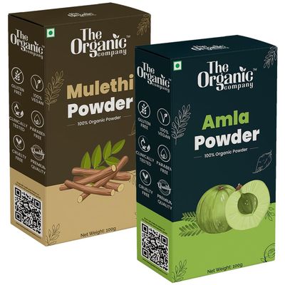 The Organic Company Fresh Amla Powder For Diabetes & Mulethi Powder For Skin Whitening Combo Pack(100 Grams Each) Food Grade Eating Drinking,100% Pure Herbal Natural, Indian Gooseberry, Yastimadhu