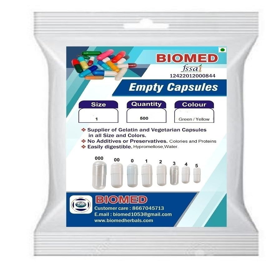 Empty Capsules Size 1 color Green/Yellow 250 Capsules (Pack of 1)