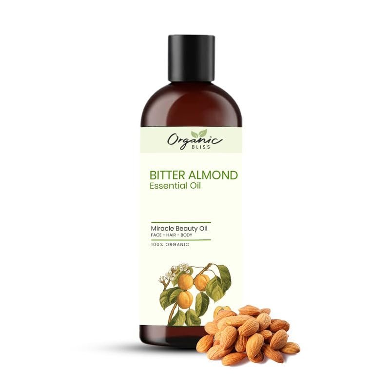 Organic Bliss Bitter Almond Essential Oil 100% Pure and Natural Therapeutic Grade Essential Oil for Hair Skin Care, Relief from Stress,Anxiety and Aromatherapy (50 ML)