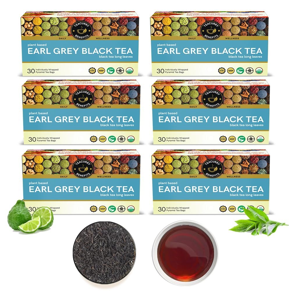Teacurry Earl Grey Black Tea - (180 Tea bags, 6 Month pack) - English Breakfast with Natural Bergamot | Manage Weight and Sugar Level | Strong Black Tea