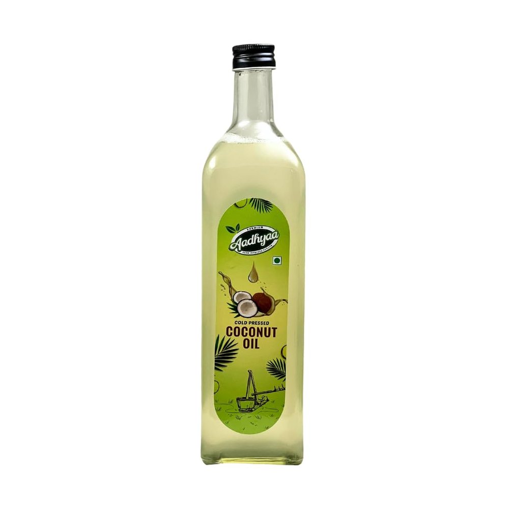 AADHYAA COLDPRESSED COCONUT OIL (GLASS BOTTLE) | KACCHI GHANI Khobra TEL | ORGANIC COCONUT OIL - 1 LITRE PACK