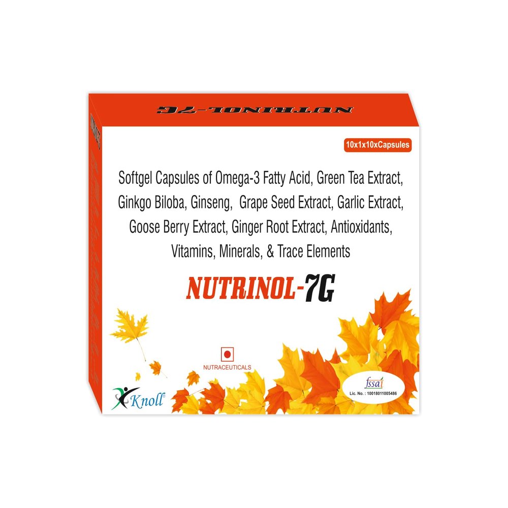 Knoll Healthcare Nutrinol 7G Multivitamin Capsules Omega 3 Fatty Acid (Fish Oil) Zinc Vitamin B1 K D EPA (90mg) DHA (60mg) 30 Capsules + 100 Ingredients (Pack of 10)