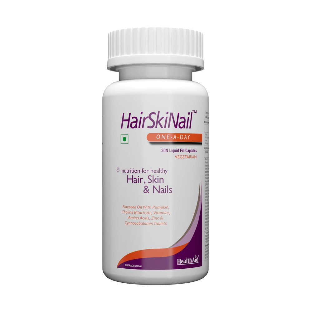 HealthAid HairSkiNail  30 Veg Liquid Filled Capsules | With Biotin, Zinc & Collagen | Supports Healthy Hair, Glowing Skin & Strong Nails(Pack of 2)