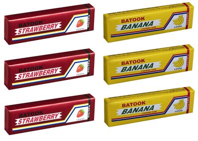 Batook Chewing Gum Awsome Mix 2 Delicious Flavour, 3 Strawberry, 3 Banana, Refreshing Chewing Gum 12.5g (Pack Of 6)