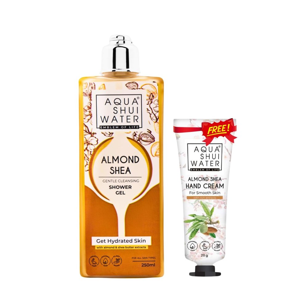 Aqua Shui Water Body Wash Shower Gel for Men & Women 100% Soap-Free & Paraben-Free, pH-Balanced Tan Removal Formula for Dry Skin With Almond & Shea Butter + FREE 20 gm Almond Shea Hand Cream
