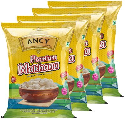 Ancy Makhana 1000 Grams (4 X 250 Grams) Fit for Fasting Crunchy and Gluten-Free Fox Nuts Rich in Protein Ideal for Healthy Snacking Phool Makhana for Roasting & Cooking