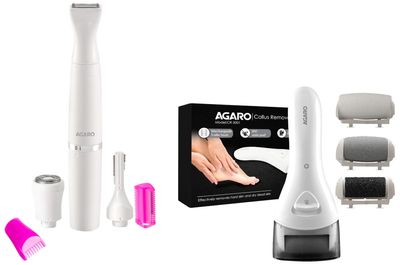 AGARO CR3001 Callus Remover with 3 Interchangeable Head Rollers & AGARO 2107 Rechargeable Multi Trimmer for Women, White (33622)