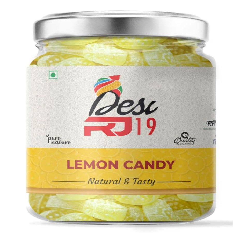 Desi RJ19 Natural and Tasty Lemon Flavoured Candy, Sweet and Tangy Lemon Goli | Lemon Candy Jar Pack, 400gm