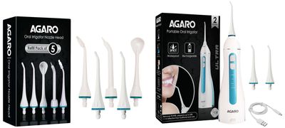 AGARO Ultra Dental Flosser for Teeth, Portable Oral Irrigator with 5 Nozzles, 2 Modes, 200ml Tank, White