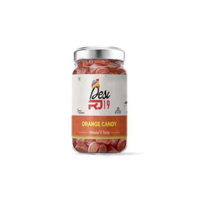 Desi RJ19 Natural and Tasty Orange Flavoured Candy, Sweet and Tangy Orange Goli | Orange Candy Jar Pack, 200gm