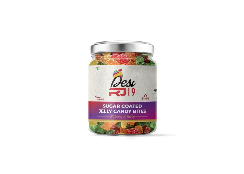 Desi RJ19 Natural and Tasty Sugar Coated Jelly Candy, Sweet and Juicy Jelly | Sugar Coated Jelly Candy Jar Pack, Candy 400gm
