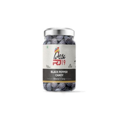 Desi RJ19 Natural and Tasty Black Pepper Flavoured Candy, Sweet and Spicy Masala Goli | Kali Mirch Candy Jar Pack, 400gm | Black Pepper Candy
