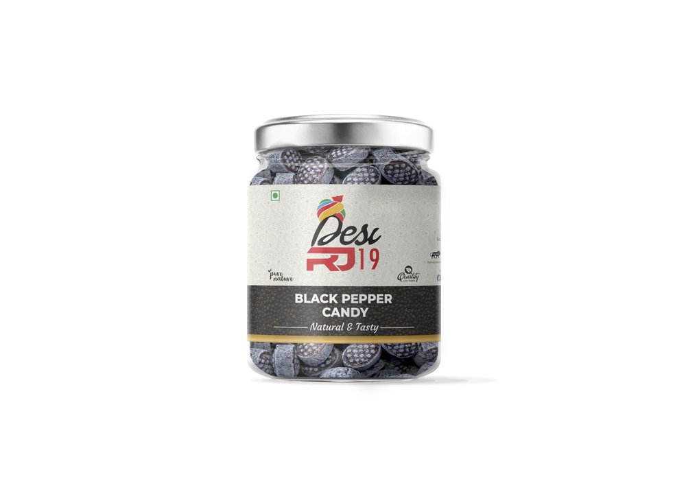 Desi RJ19 Natural and Tasty Black Pepper Flavoured Candy, Sweet and Spicy Masala Goli | Kali Mirch Candy Jar Pack, 800gm | Black Pepper Candy