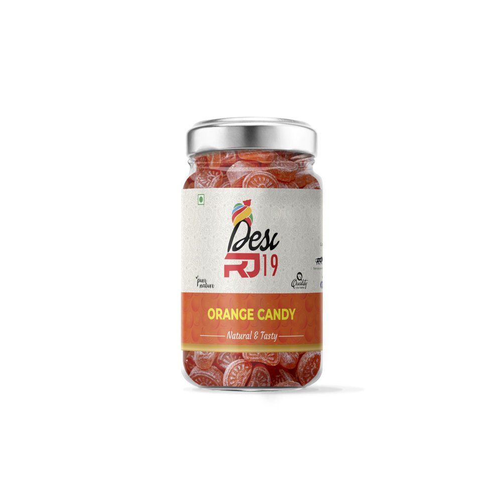 Desi RJ19 Natural and Tasty Orange Flavoured Candy, Sweet and Tangy Orange Goli | Orange Candy Jar Pack, 800gm
