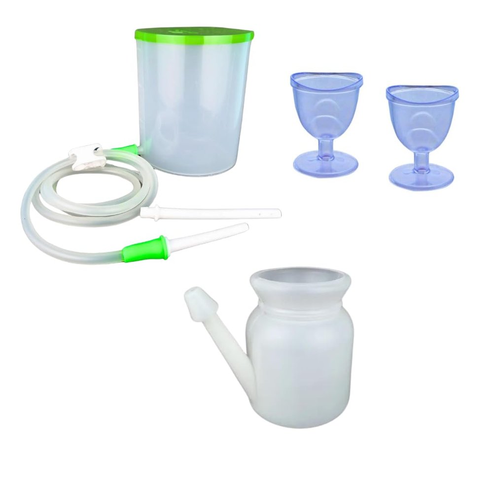Manushya Life | Combo Of Enema Kit 1500 ML, Pair of Eye Cups and Jal Neti Lota 500ML