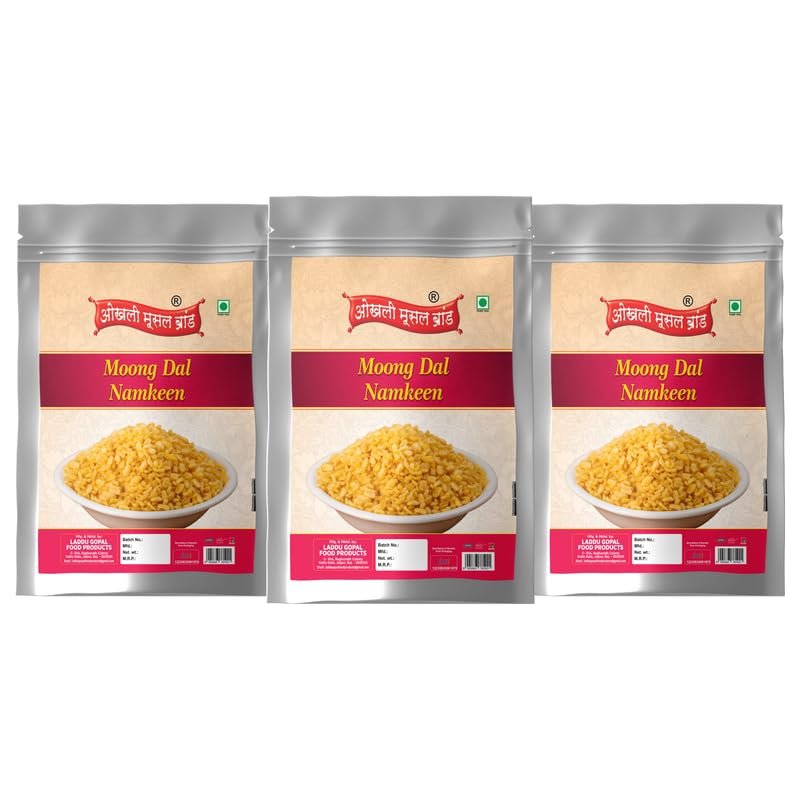 OKHLI MUSAL BRAND Crispy Crunchy Indian Snack Namkeen | Vindhya Pradesh Moong Dal Namkeen Tasty Moong Dal | All age group Favorite Teatime Snack of India | Made with All Natural Ingredients-1Kg*3Pack