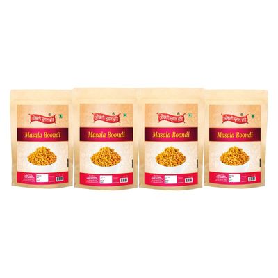 OKHLI MUSAL BRAND Spicy & Crunchy Snacks | Charkhi Boondi (Masala Boondi) for Raita | Summer Daily Rita Essential Tikhi Nukti Boondi Bundi | Ready to Use | No Preservative & Food Colours-850g*4Pack