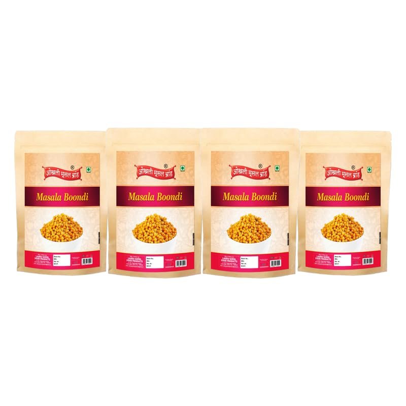 OKHLI MUSAL BRAND Spicy & Crunchy Snacks | Charkhi Boondi (Masala Boondi) for Raita | Summer Daily Rita Essential Tikhi Nukti Boondi Bundi | Ready to Use | No Preservative & Food Colours-850g*4Pack