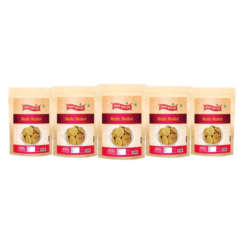 OKHLI MUSAL BRAND Ajwain Methi Mattri Namkeen Puri Chai Tea Puri Mathri Namkeen Savoury Snack-Khasta Matthi Methi Mathri Tea Time Healthy Snack For Evening-850g*5Pack