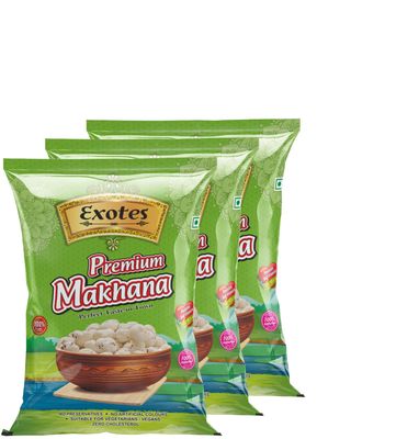 Exotes Makhana 750 Grams (3 X 250 Grams) Fit for Fasting Crunchy and Gluten-Free Fox Nuts Rich in Protein Ideal for Healthy Snacking Phool Makhana for Roasting & Cooking