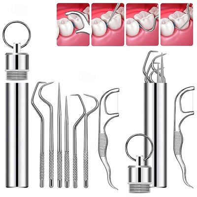 Bonzella 7 pcs Teeth Cleaner Stick Dental Floss Toothpicks Set with Aluminum Tube, Reusable Tooth Cleaning Teeth Braces Cleaner for Outdoor Camping Traveling