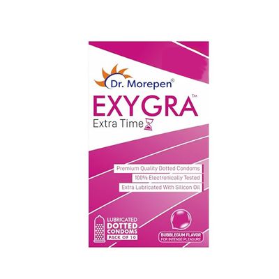 Dr. Morepen Exygra Condoms- Ultra-thin, Lubricated, Extra Dotted, Bubblegum Flavour 10 count