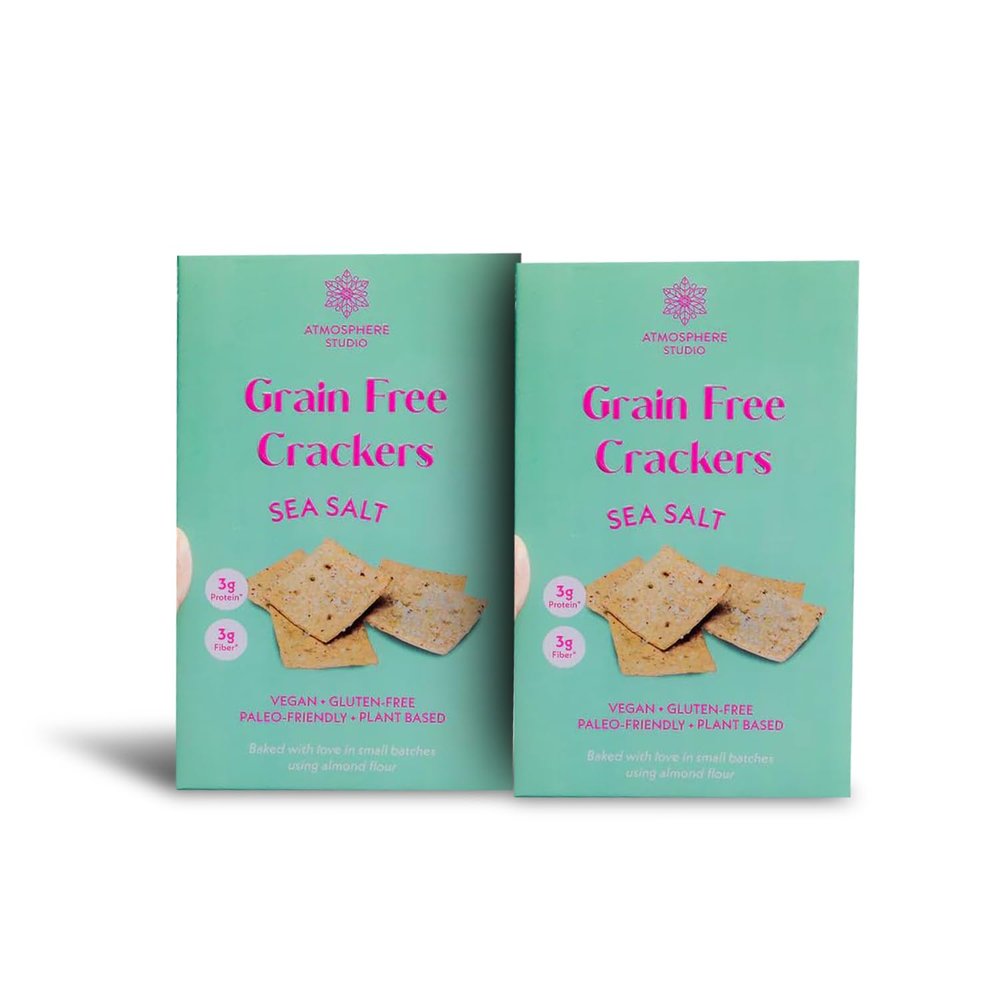 Atmosphere Studio Almond Crackers - Grain Free Guilt Free Crackers with a touch of Salt, Tasty Healthy Snacks, Gluten-Free Snacks (SEA SALT), 120 Grams, Pack of 2