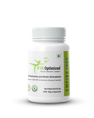 EMPIRE 1900 FIE Optimized Veg Capsules I Curcumin BCM-95 I American Ginseng & Ubiquinol I Boosts Focus, Immunity & Energy I Benefits Brain, Memory, Mood, Immune Health I Natural Energy Booster I (30 Vegetarian Capsules)