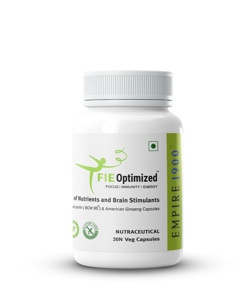 EMPIRE 1900 FIE Optimized Veg Capsules I Curcumin BCM-95 I American Ginseng & Ubiquinol I Boosts Focus, Immunity & Energy I Benefits Brain, Memory, Mood, Immune Health I Natural Energy Booster I (30 Vegetarian Capsules)