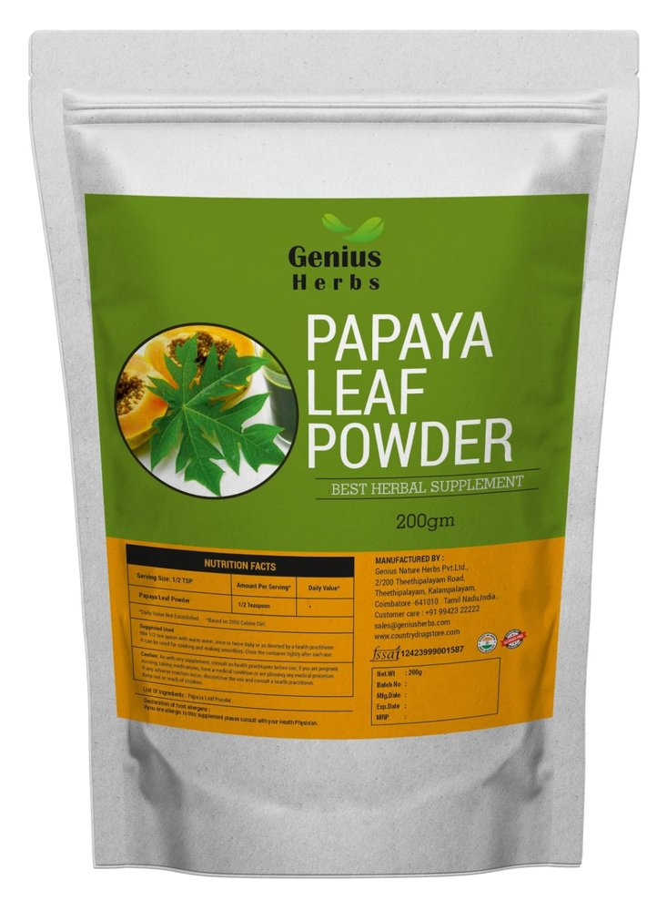 Genius Herbs Papaya Leaf Powder I 200 gm I Supports Digestion & Healthy Blood Platelets I Herbal Supplement for Normal Blood Sugar Levels I Anti-Oxidant Pack of 1