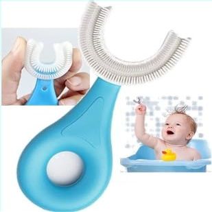 6-12 Years Ultra Soft Kids U- Shaped Toothbrush/Food Grade Soft Silicone Brush Head/ 360 Manual Toothbrush Oral Cleaning Tool (Pack of 1)