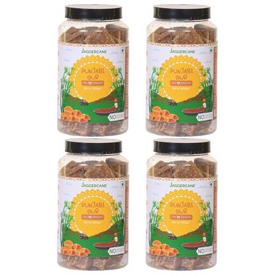 Jaggercane Handmade Sugarcane Jaggery Block/Jaggery Cubes | Iron-Rich & Energy Boosting | Authentic Punjabi Gud | Healthy Sugar Substitutes | Gud/Gur Ideal For Tea, Sweets & Coffee | 900gm Pack of 4