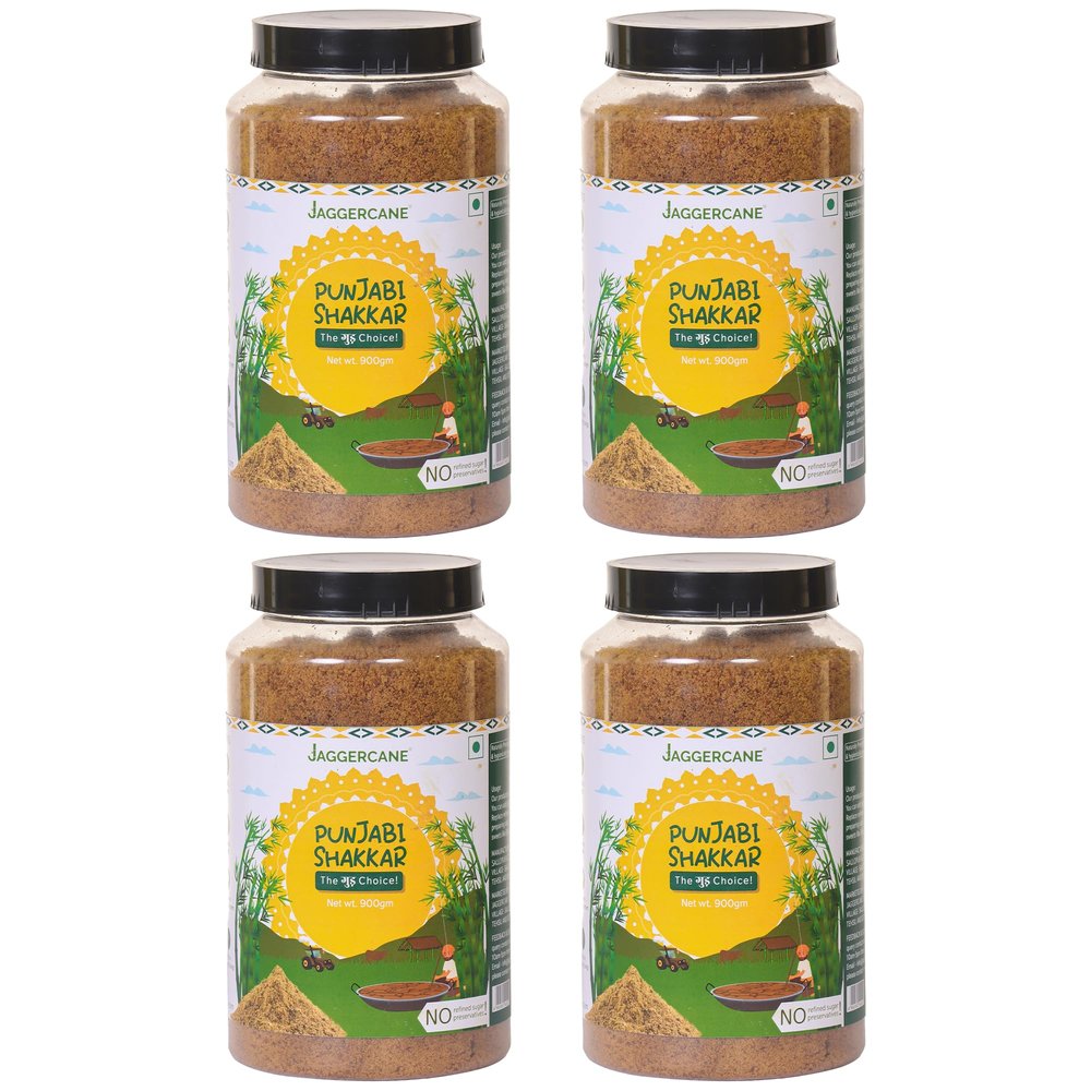 Jaggercane Pure and Natural Chemical Free Sweeteners Shakkar Powder Jaggery Powder |gluten free| Vegan| No preservatives|Add in tea and coffee|900 gm|(pack of 4) Each of 900gm