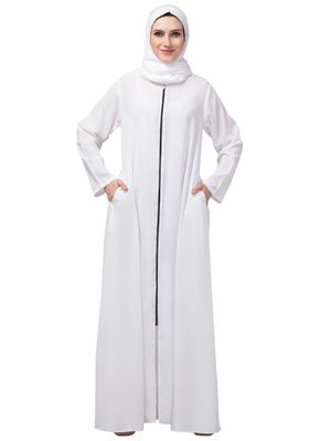 NAZNEEN front open with Zip Abaya/Burqa/Naqab (White S)